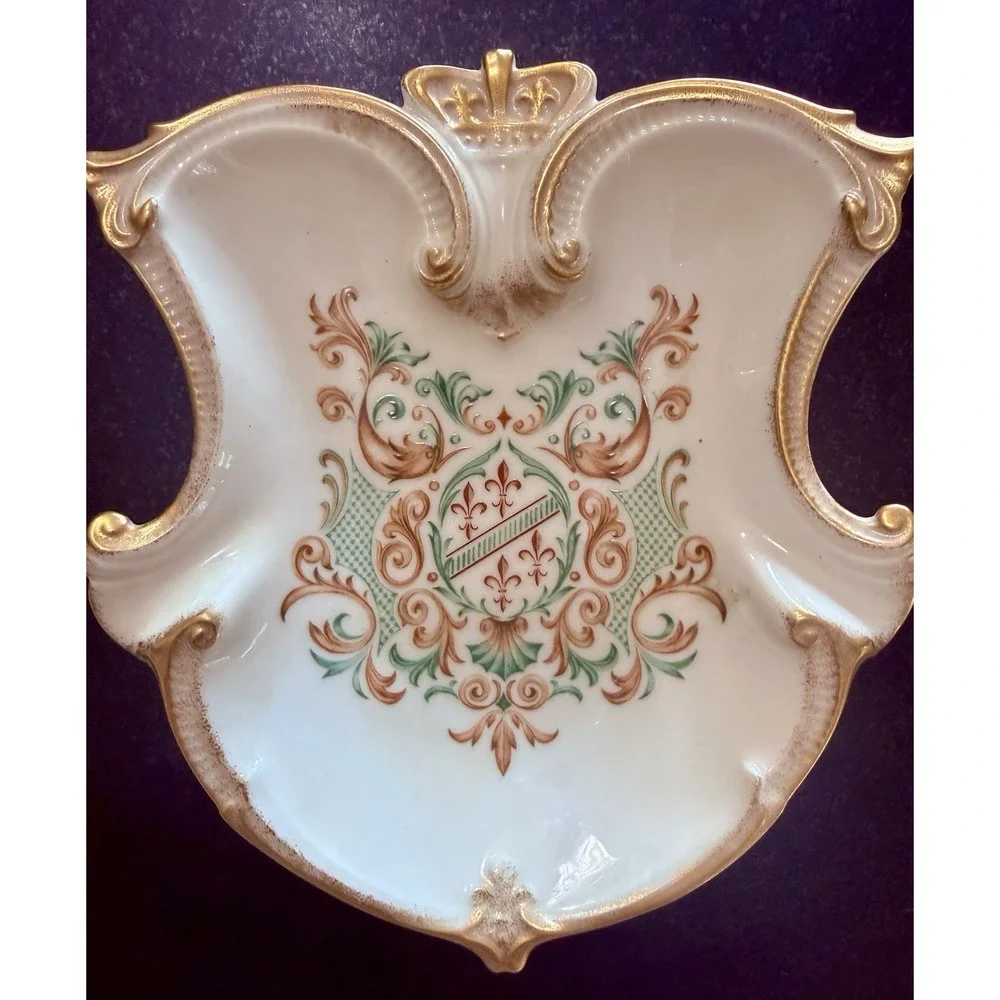 VTG Lenox USA Coat Of Arms Trinket Dish / Ashtray Fleur de Lis Gold Rim EUC